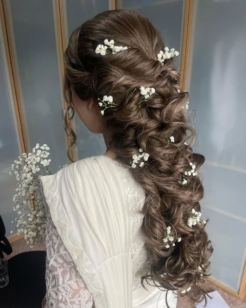 Fairy Tale Long Wedding Curls with Baby's Breath