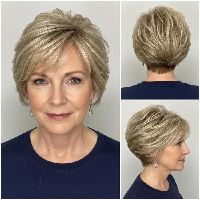 Feathered Blonde Layered Pixie with Volume