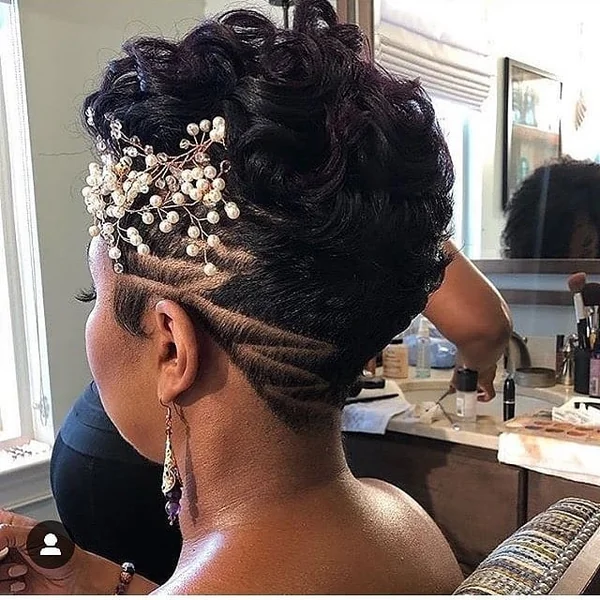 Formal Short Cut with Waves, Taper, and Artful Shaved Design