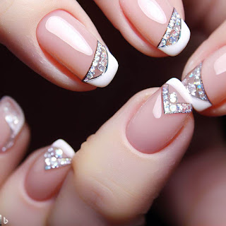 French diamond manicure nail art design French diamond manicure nail art design