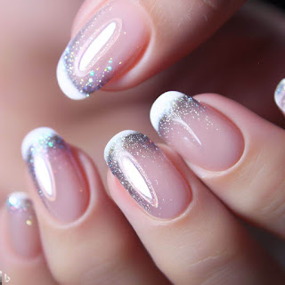 French glitter manicure nail art design French glitter manicure nail art design