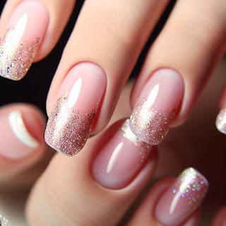 French glitter manicure nail art design French glitter manicure nail art design
