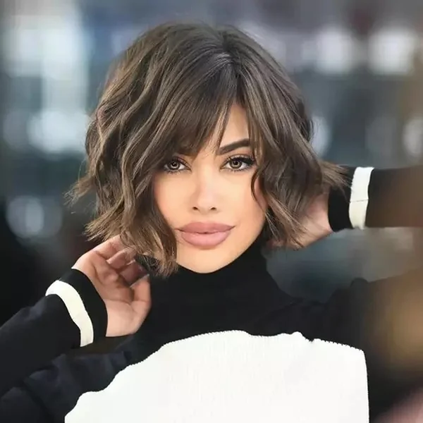 Glamorous Deep Wavy Bob with Side-Swept Bangs