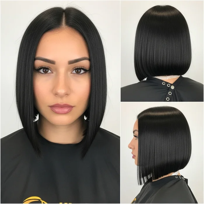Glossy Black Straight Blunt Bob