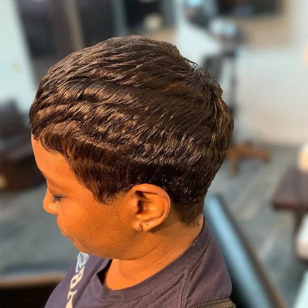 Glossy Dark Brown Finger Waves Pixie Cut