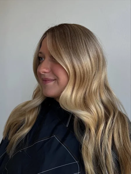 Golden Blonde Waves with Soft Side Part