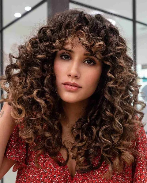 Gorgeous Layered Honey Brown Curls with Fringe