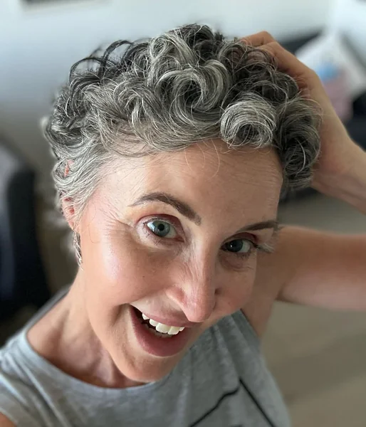 Gorgeous Silver Curly Pixie with Defined Coils