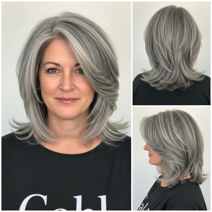 Gray Long Bob With Feathered Layers