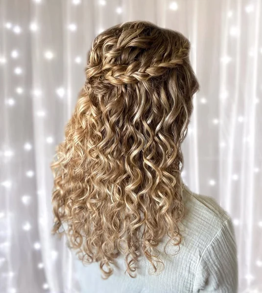 Half-Up Twisted Crown Braid for Long Blonde Curls