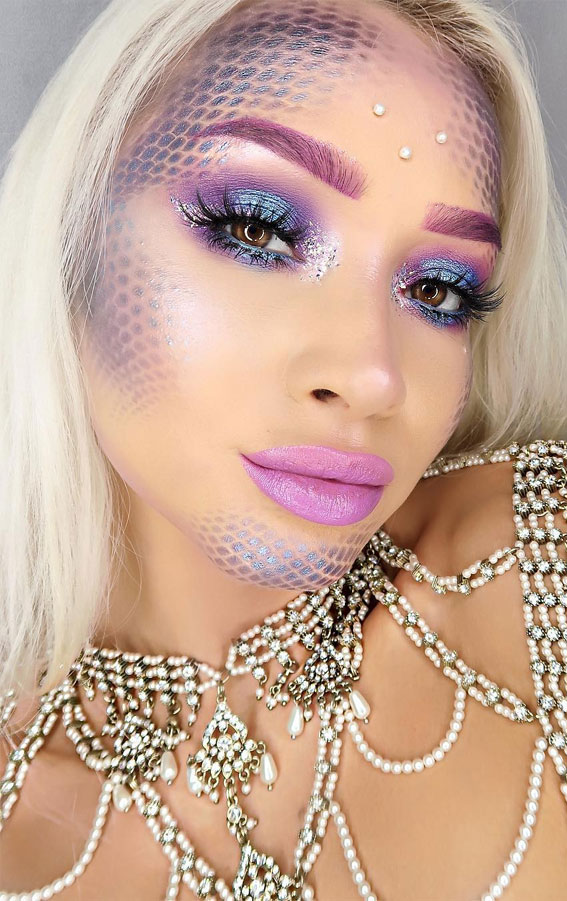 Creative Halloween Makeup Looks : Purple Mermaid Face Creation