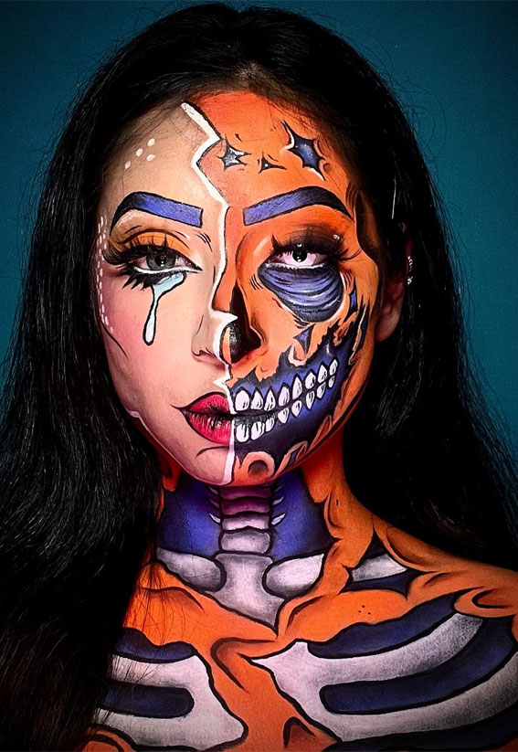 40+ Spooky Halloween Makeup Transformation Ideas : Orange Pop Art ...