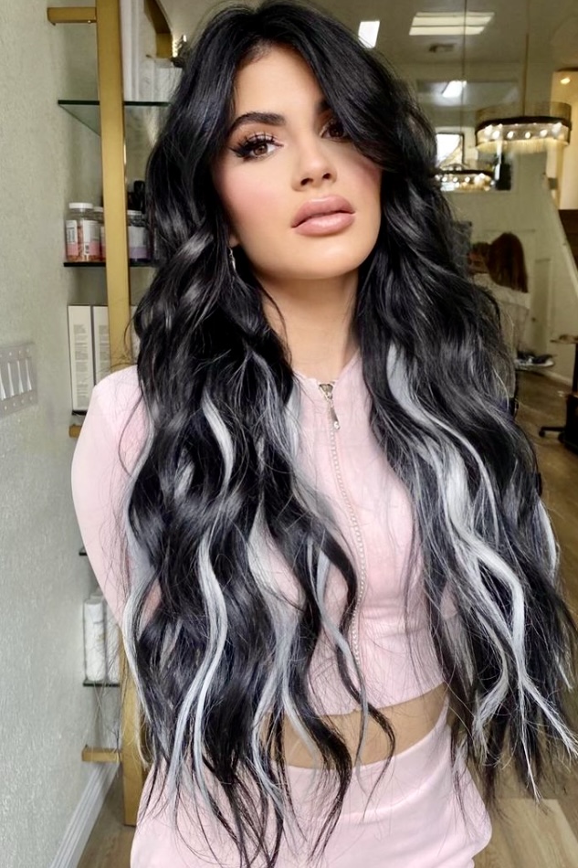 Black Hair with Gray Highlights Black Hair with Gray Highlights