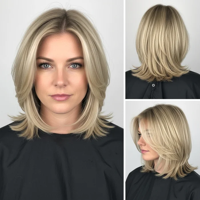 Icy Blonde Layered Bob