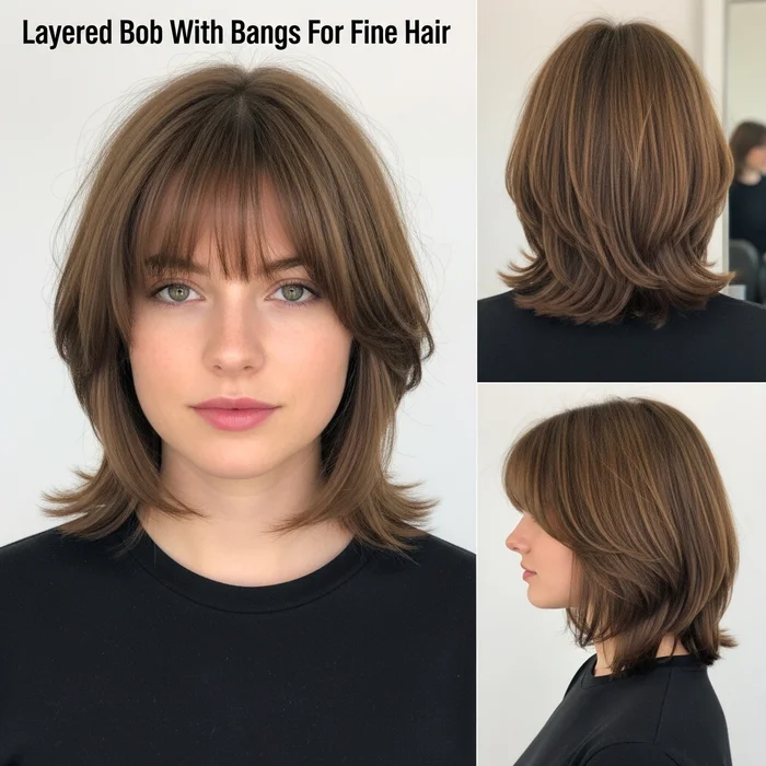 Layered Bob With Bangs For Fine Hair