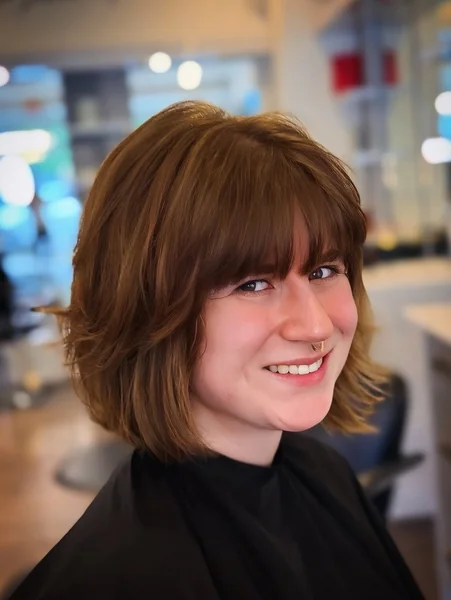 Layered Chin Bob with Full Feathered Fringe