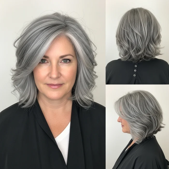 Layered Gray Bob With Soft Waves