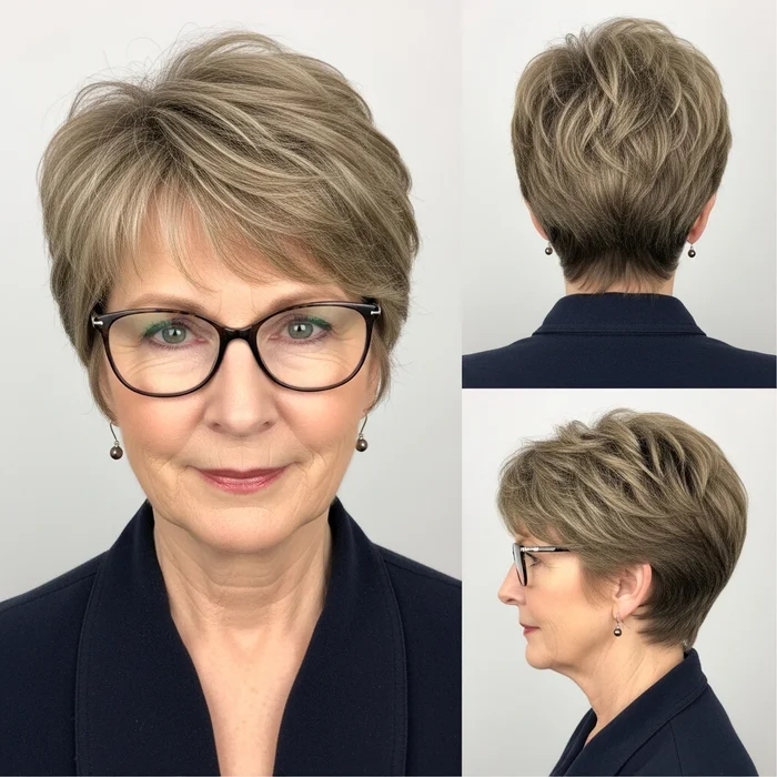 Layered Pixie With Glasses