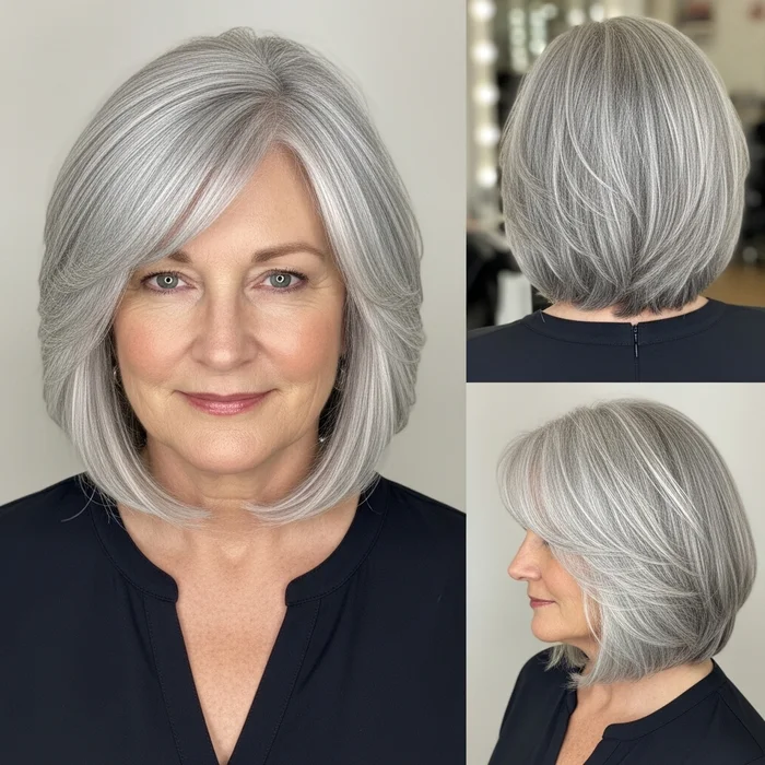 Layered Silver Bob with Feathering