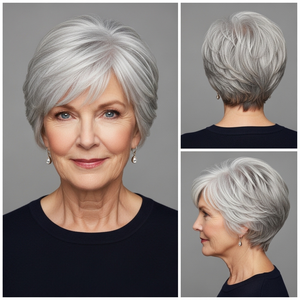 Layered Silver Pixie Haircuts for Women Over 60