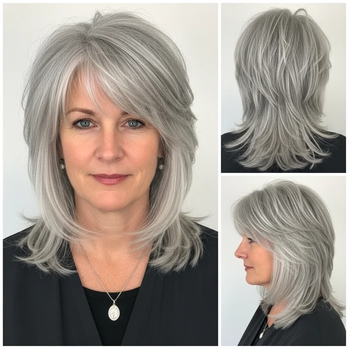 Layered Silver Shag With Feathered Ends