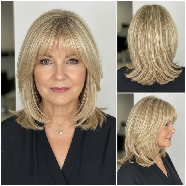 Long Blonde Bob With Bangs