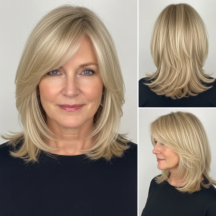 Long Blonde Bob with Subtle Layers and Side Bangs