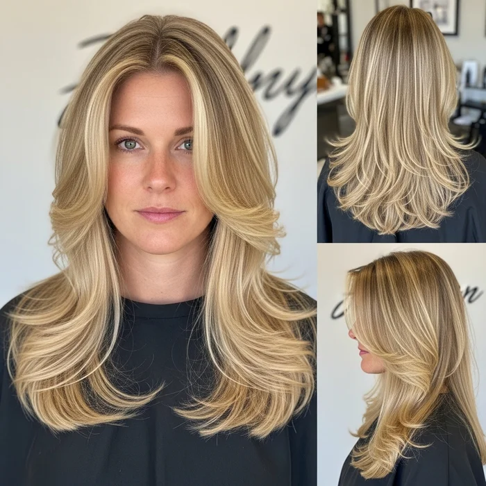 Long Blonde Layered Hair With Highlights