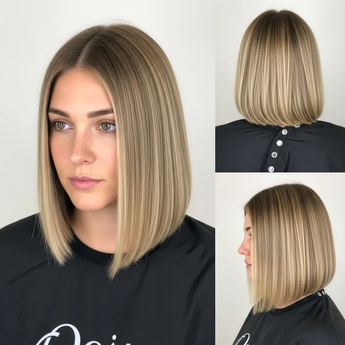 Long Blunt Bob With Rooted Blonde
