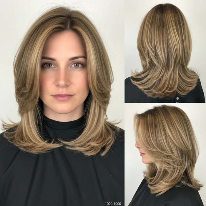 Long Bob with Highlights and Soft Feathering