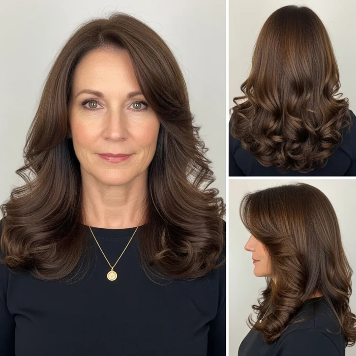 Long Brown Curled Hair For Women Over 60