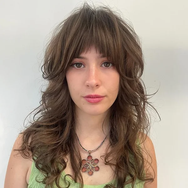Long Brunette Shag with Airy Volume and Fringe