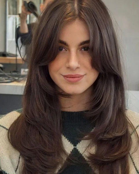 Long Layered Cut with Effortless Curtain Fringe