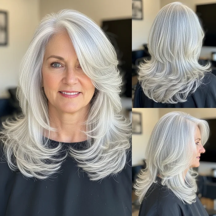 Long Silver Cut For Thick Hair