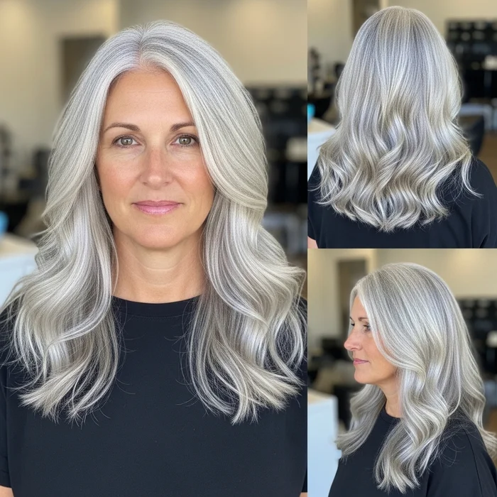Long Silver Waves With Face-Framing Highlights