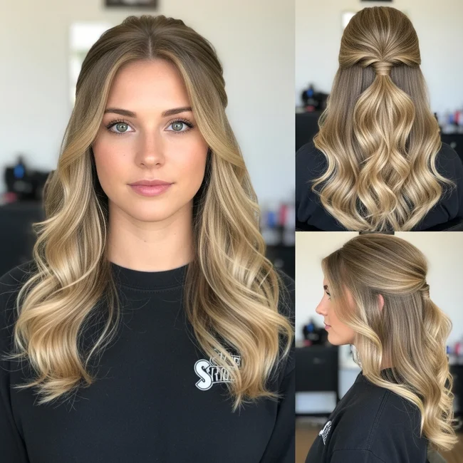 Long Wavy Hairstyles Half Up