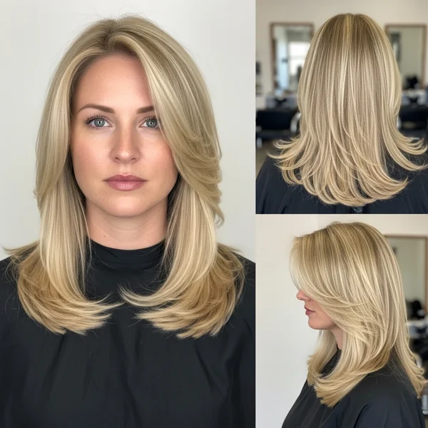 Medium Length Long Layered Blonde Haircut For Thick Hair