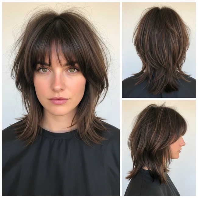 Medium Shag Haircuts With Bangs Fine Hair Shoulder Length
