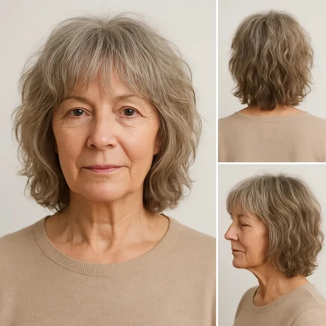 Medium Shaggy Waves with Bangs – Multi-Angle View