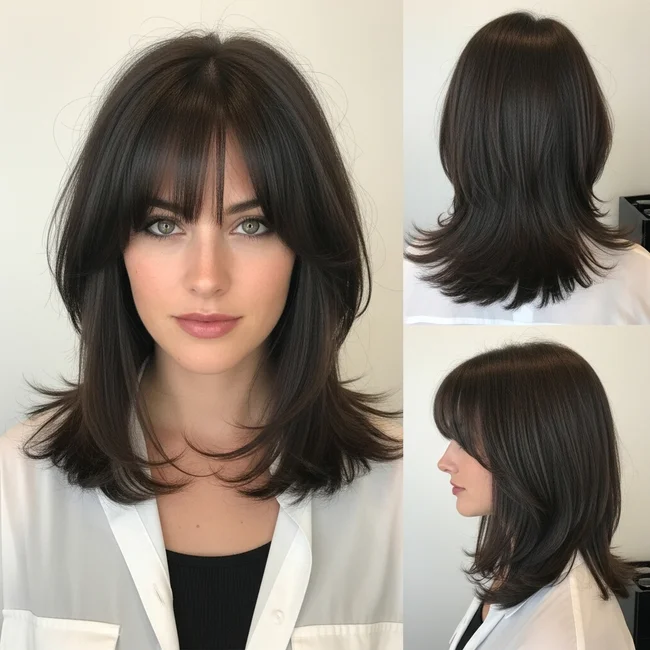 Medium Shoulder Length Straight Haircut With Bangs