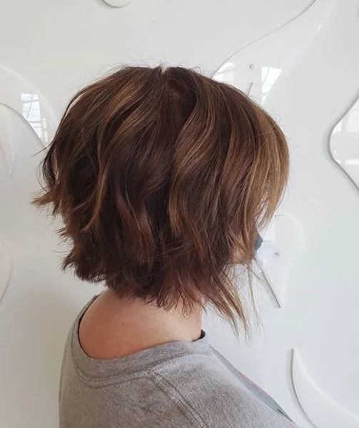 Messy Brunette Bob with Asymmetrical Choppy Layers