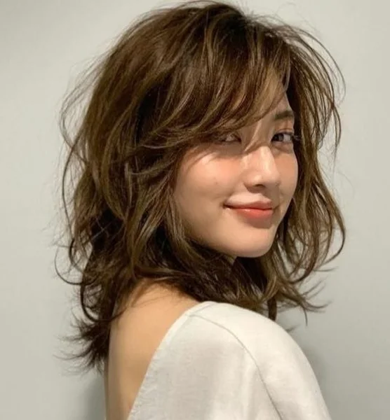 Messy Textured Wolf Cut for Medium Hair