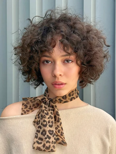 Natural Curly Round Bob with Soft Fringe