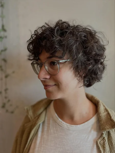 Naturally Gray-Highlighted Short Curly Crop