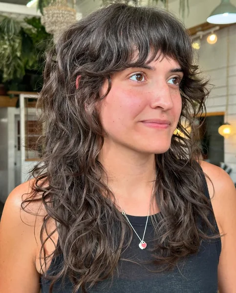 Naturally Wavy Textured Long Shag with Choppy Fringe