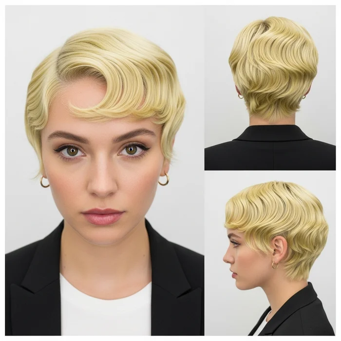 Pale Yellow-Blonde Finger Wave Pixie