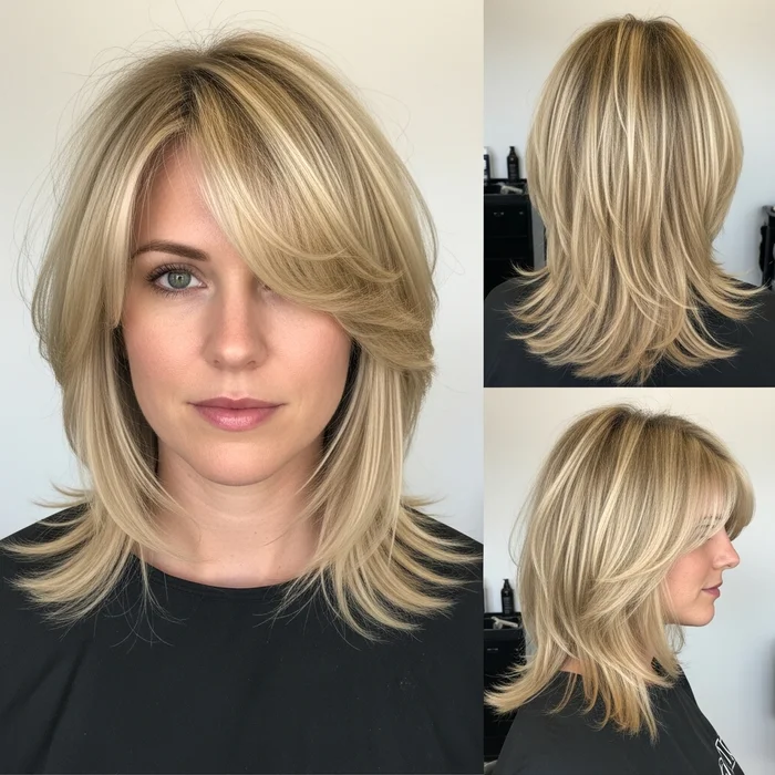 Piecey Blonde Layers With Side-Swept Bangs
