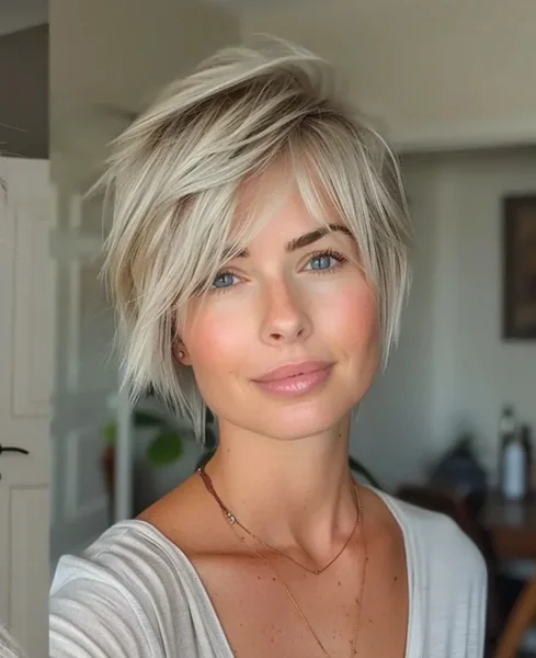 Piecey Platinum Blonde Textured Pixie Shag