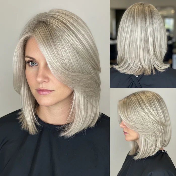 Platinum Blonde Straight Layered Bob
