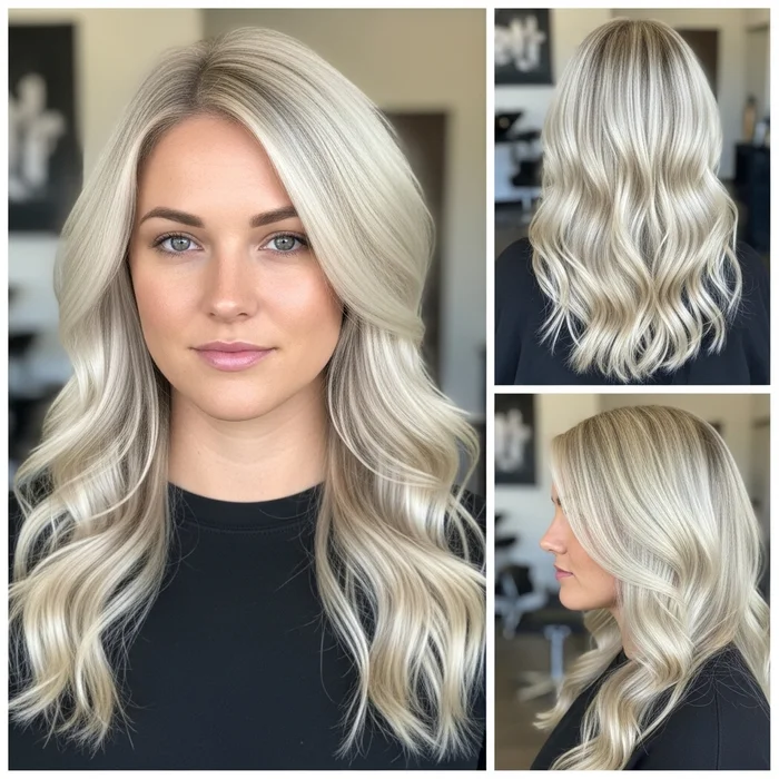 Platinum Blonde Waves With Root Shadow